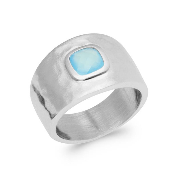 BAGUE ARGENT 925 RHODIE AGATE BLEUE