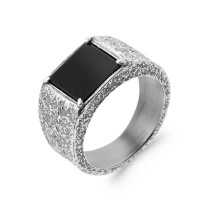 BAGUE ARGENT 925  AGATE NOIRE