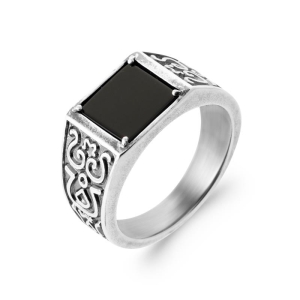 BAGUE ARGENT 925  AGATE NOIRE