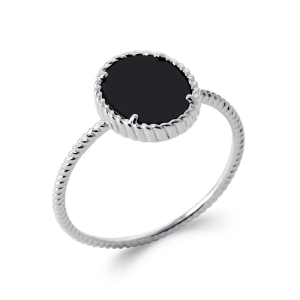 BAGUE ARGENT 925 RHODIE AGATE NOIRE